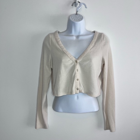 Pacsun La Hearts Women's Sz S White Cropped Button Up Cardigan Long Sleeve - Picture 1 of 4